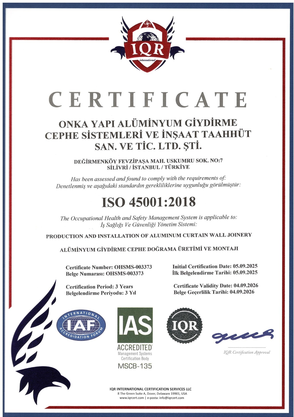 ISO 45001 İş Sağlığı ve Güvenliği Yönetim Sistemi