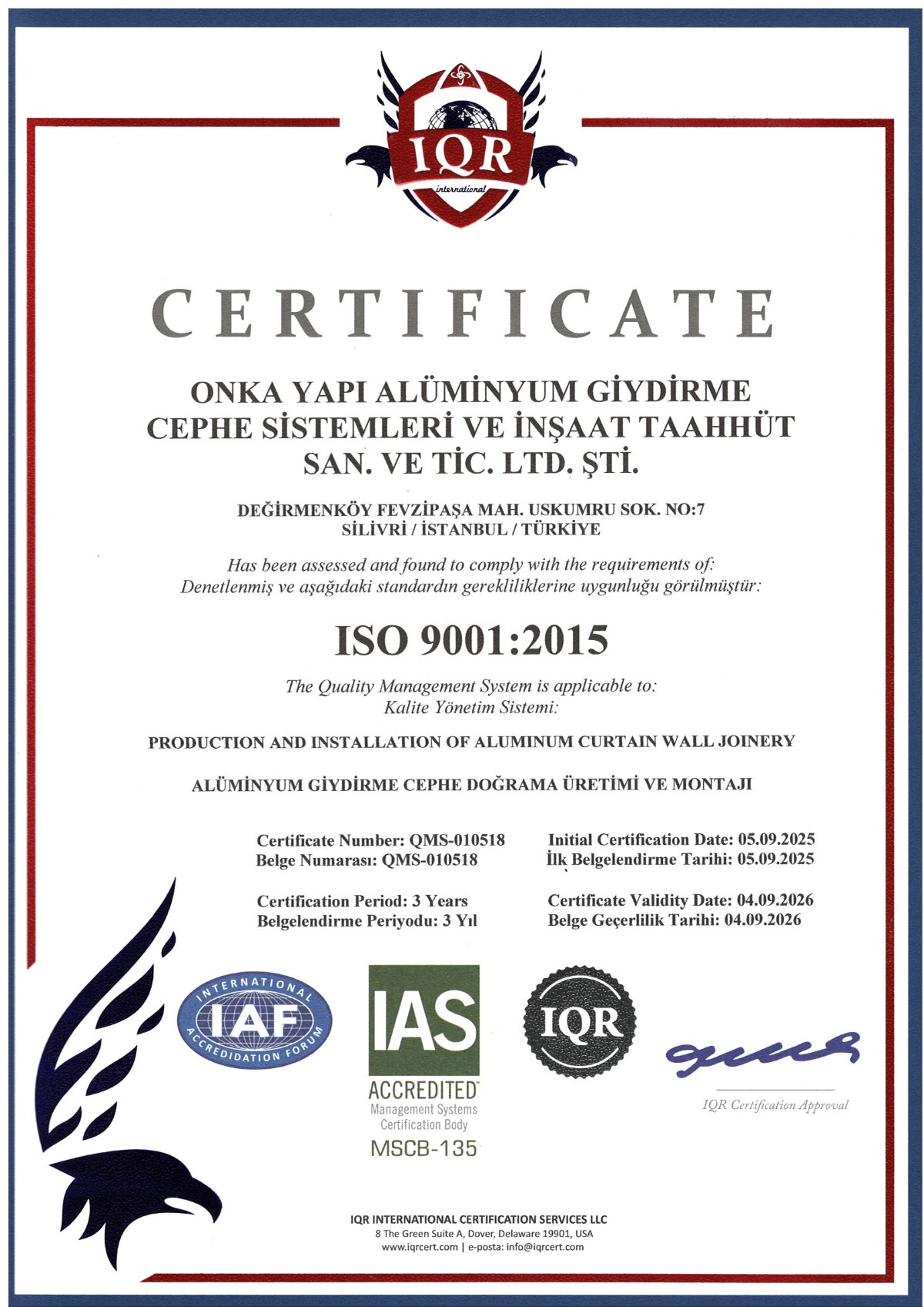 ISO 9001:2015 Kalite Yönetim Sistemi